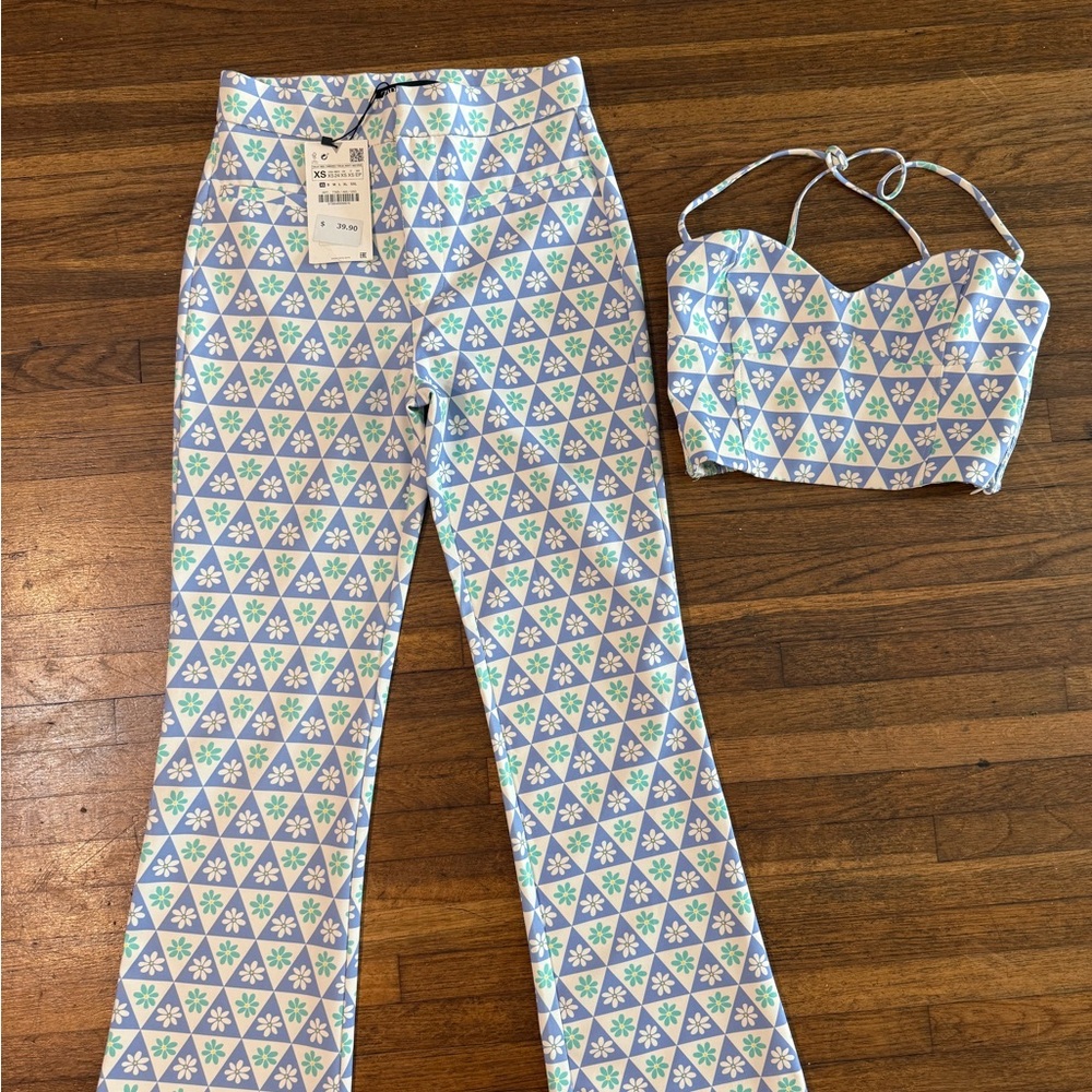 Zara Blue and Green Geometric Loungewear Set